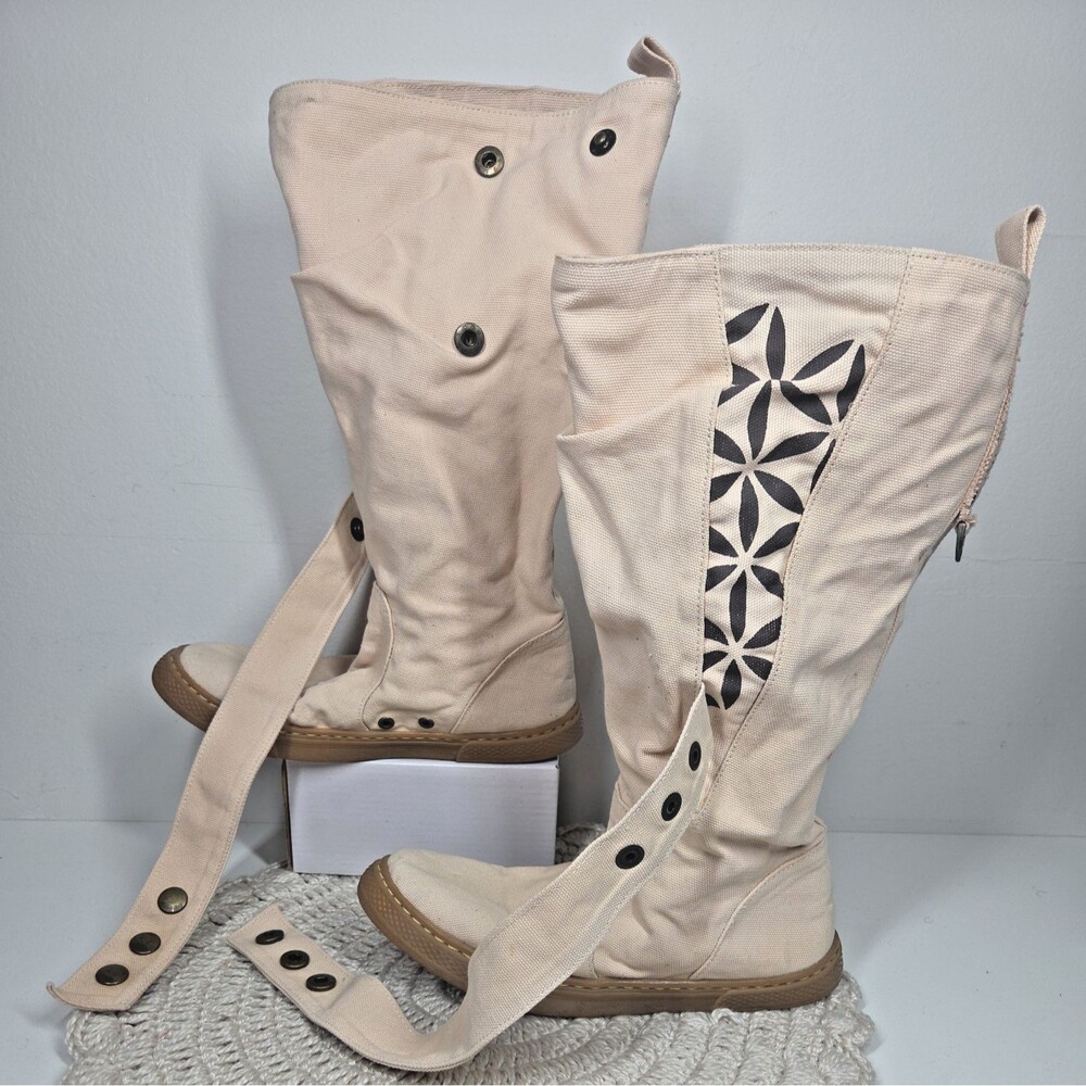 NEW Chintamani Alchemistry Flower of Life Beige Canvas Boot 37/6.5 COACHELLA VEG - Picture 11 of 16